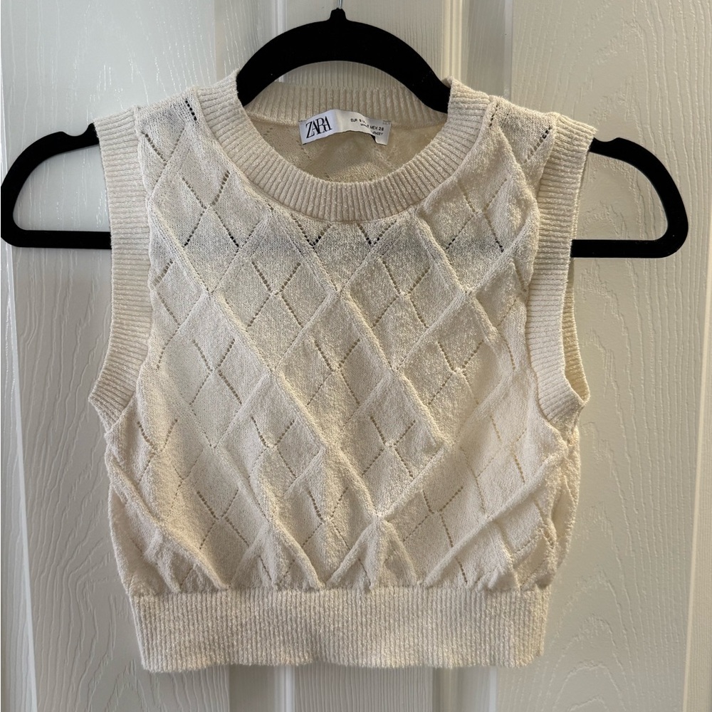 Zara Cream Diamond Knit Tank Top